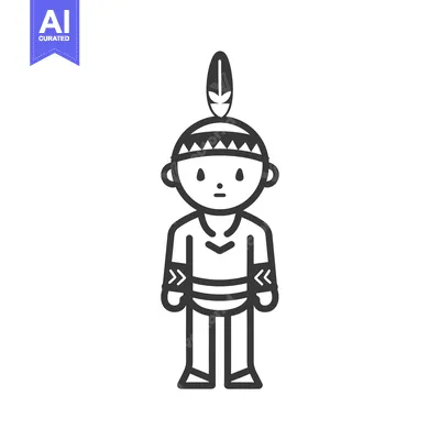 Aset desain premium: Line Art Illustration of a Native American Man