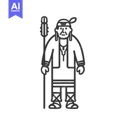 Premium design asset: Line Art Illustration of a Native American Man Holding a Spear