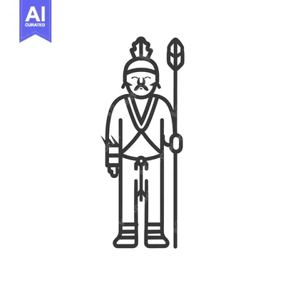 Popular premium asset: Line Art Illustration of a Native American Warrior Holding a Spear
