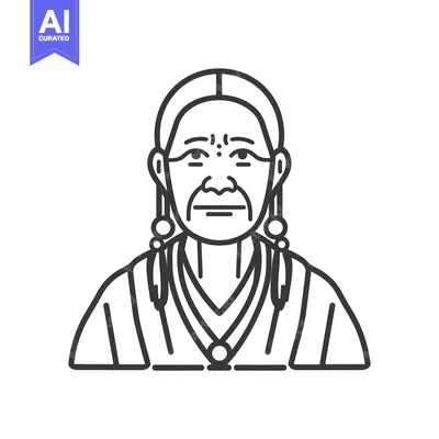 Aset premium populer: Line Art Illustration of a Native American Woman