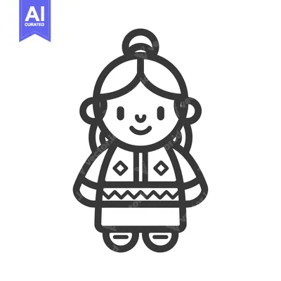 Aset desain premium: Line Art Illustration of a Native American Woman Wearing Traditional C