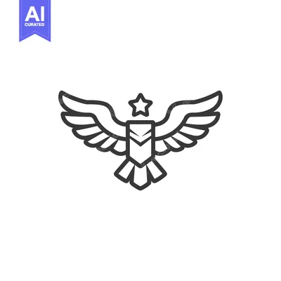 Aset desain premium: Line Art Illustration of an Eagle with Spread Wings and a Star Above