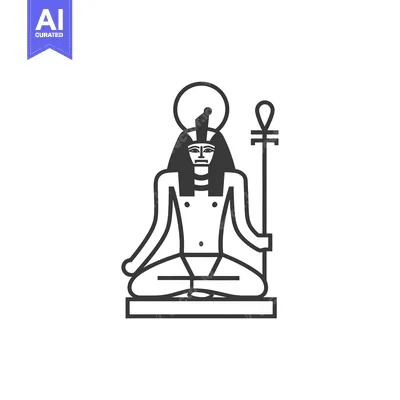 Premium design asset: Line Art Illustration of an Egyptian God Sitting on a Throne