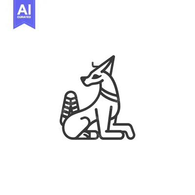Aset desain premium: Line Art Illustration of an Egyptian Jackal Deity