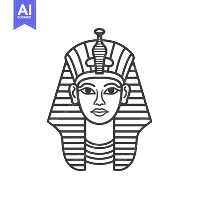 Aset desain premium: Line Art Illustration of an Egyptian Pharaoh's Head with a Crown