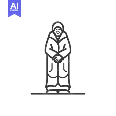 Premium design asset: Line Art Illustration of an Elderly Man in a Coat with his Hands Clasp