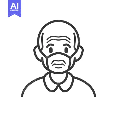 Aset desain premium: Line Art Illustration of an Elderly Man Wearing a Face Mask