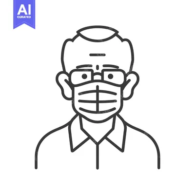 Popular premium asset: Line Art Illustration of an Elderly Man Wearing a Face Mask