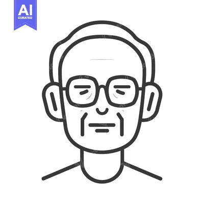 Aset desain premium: Line Art Illustration of an Elderly Man Wearing Glasses