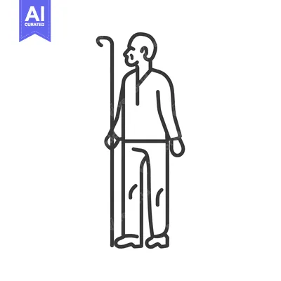 Aset premium populer: Line Art Illustration of an Elderly Man with a Cane