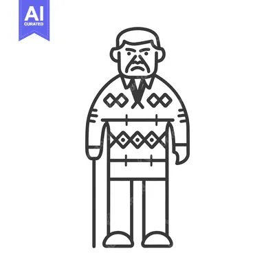 Popular premium asset: Line art illustration of an elderly man with a cane
