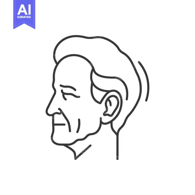 Line Art Illustration of an Elderly Person's Profile with an Ear