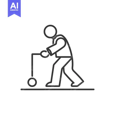 Aset desain premium: Line art illustration of an elderly person using a walker