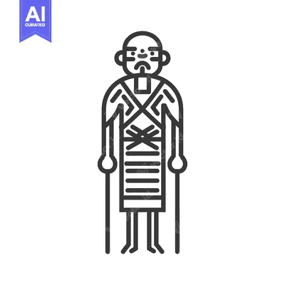 Line Art Illustration of an Elderly Person with a Cane
