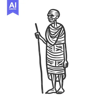 Aset premium populer: Line Art Illustration of an Elderly Person with a Stick