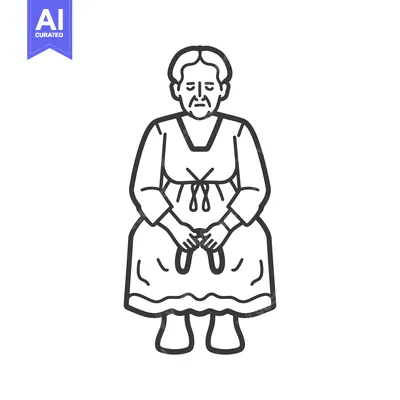 Aset premium populer: Line art illustration of an elderly woman in a dress