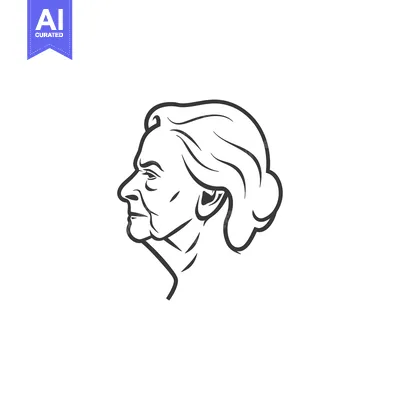 Line Art Illustration of an Elderly Woman's Profile