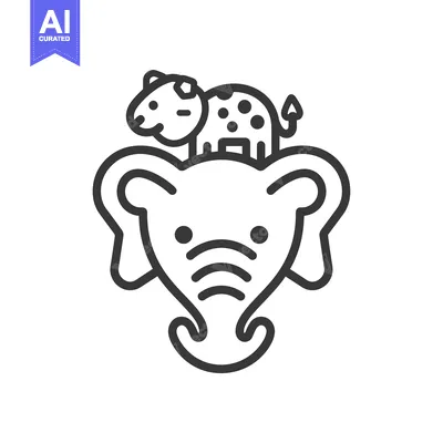 Aset premium populer: Line Art Illustration of an Elephant with a Spotted Animal on its Head
