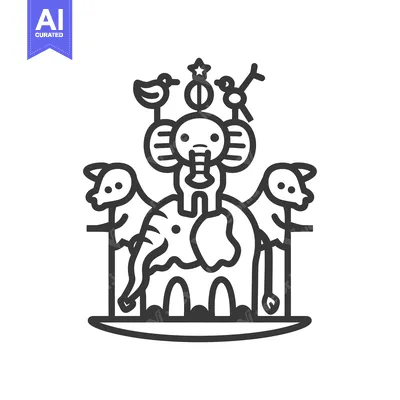 Aset premium populer: Line Art Illustration of an Elephant with Birds and a Star on its Head