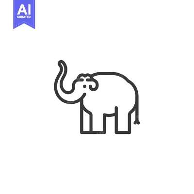 Aset desain premium: Line art illustration of an elephant with trunk up