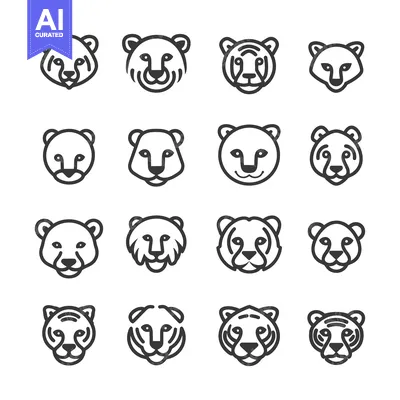 Popular premium asset: Line Art Illustration of Animal Faces - Cheetah, Tiger, and Bear
