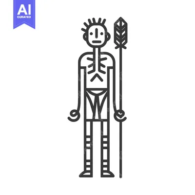 Aset premium populer: Line art illustration of an indigenous man with a spear
