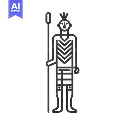 Premium design asset: Line Art Illustration of an Indigenous Person Holding a Spear
