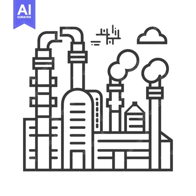 Aset premium populer: Line Art Illustration of an Industrial Factory with Smoke Stacks