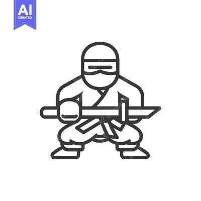Line Art Illustration of a Ninja Holding a Sword
