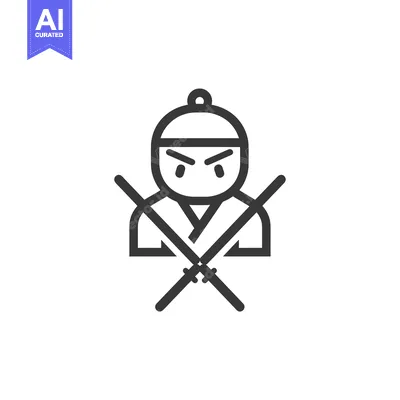 Aset desain premium: Line Art Illustration of a Ninja Holding Two Swords