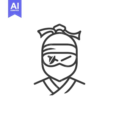 Aset desain premium: Line Art Illustration of a Ninja with a Headband and Mask