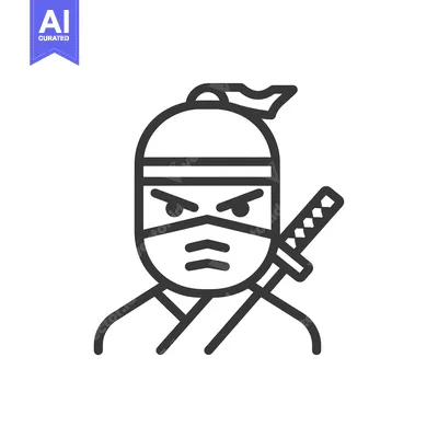 Aset desain premium: Line art illustration of a ninja with a sword