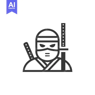 Aset desain premium: Line Art Illustration of a Ninja with a Sword