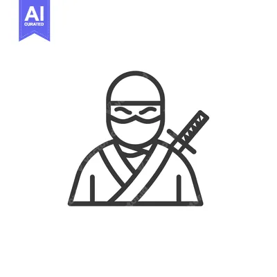 Aset desain premium: Line Art Illustration of a Ninja with a Sword