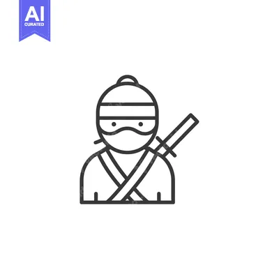 Line Art Illustration of a Ninja with a Sword