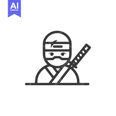 Premium design asset: Line art illustration of a ninja with a sword
