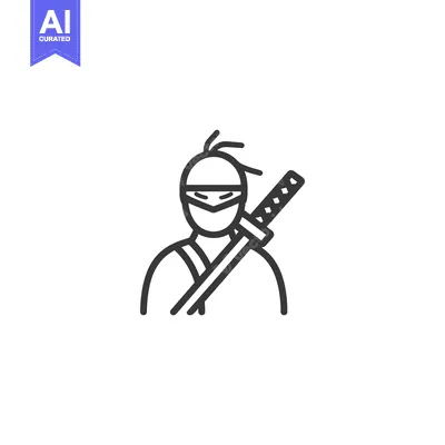 Aset desain premium: Line Art Illustration of a Ninja with a Sword