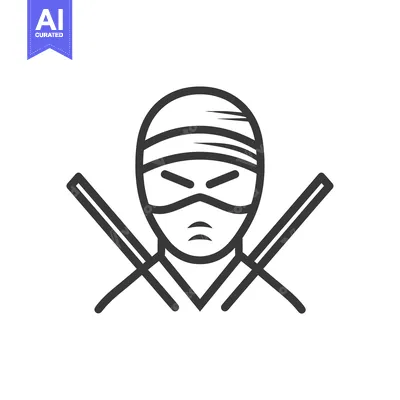Aset desain premium: Line Art Illustration of a Ninja with Crossed Swords