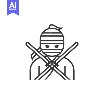 Premium design asset: Line Art Illustration of a Ninja with Crossed Swords