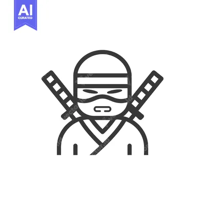 Aset desain premium: Line art illustration of a ninja with crossed swords