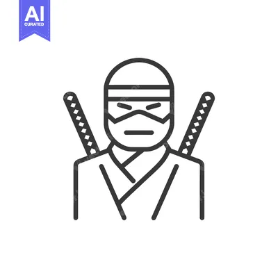 Aset desain premium: Line Art Illustration of a Ninja with Swords