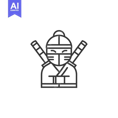 Premium design asset: Line Art Illustration of a Ninja with Swords