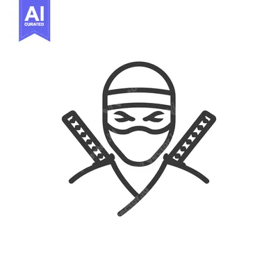 Aset desain premium: Line Art Illustration of a Ninja with Two Katanas