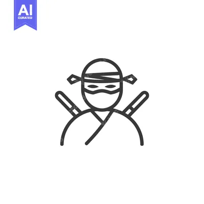 Aset desain premium: Line Art Illustration of a Ninja with Two Swords