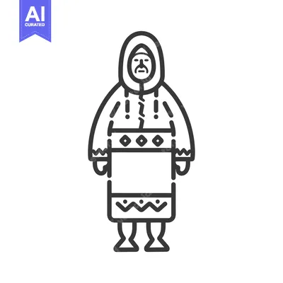 Popular premium asset: Line art illustration of an Inuit man in traditional clothing