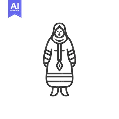 Premium design asset: Line Art Illustration of an Inuit Woman in Traditional Clothing