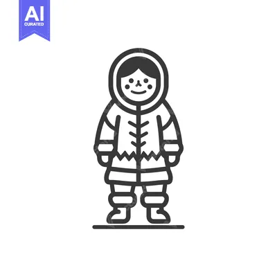 Aset premium populer: Line art illustration of an Inuk person wearing traditional clothing