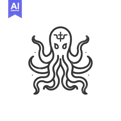 Premium design asset: Line art illustration of an octopus with a cross on its head