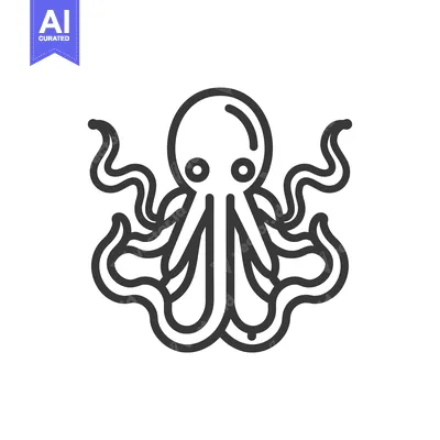 Aset desain premium: Line Art Illustration of an Octopus with Eight Tentacles