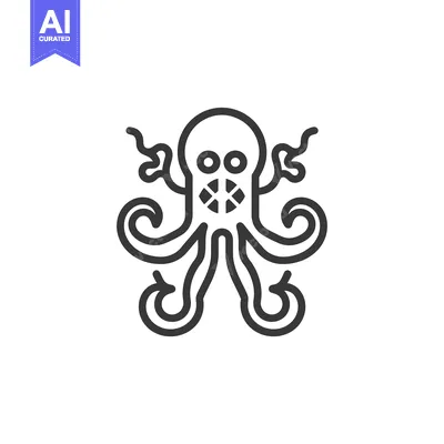 Aset desain premium: Line Art Illustration of an Octopus with Eight Tentacles